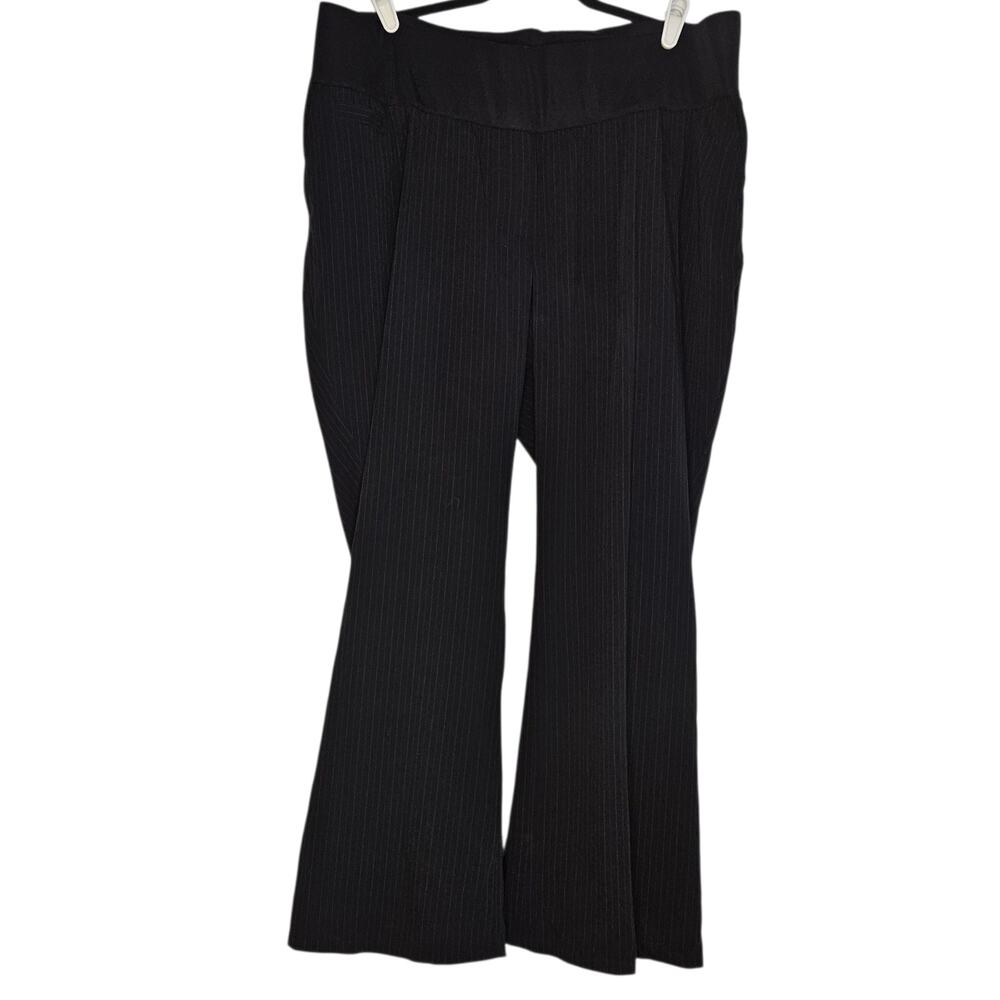 Liz Lange Maternight Stretch Black blue pinstriped wide leg dress pants size 18